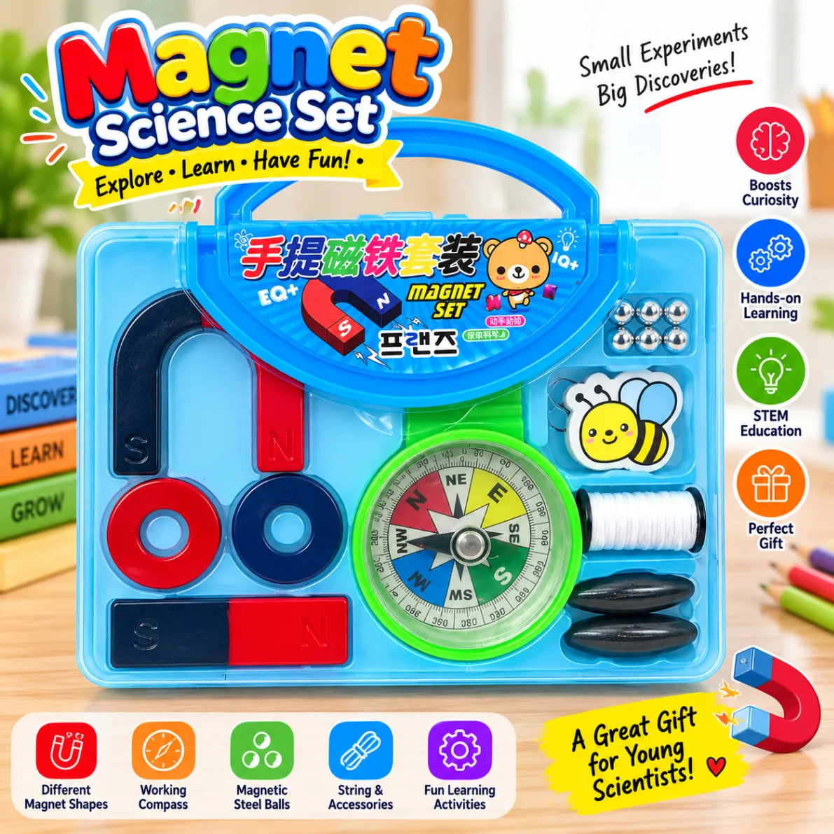 Creative Educational Learning Magnet Set With Compass and Plastic Box thumbnail 4