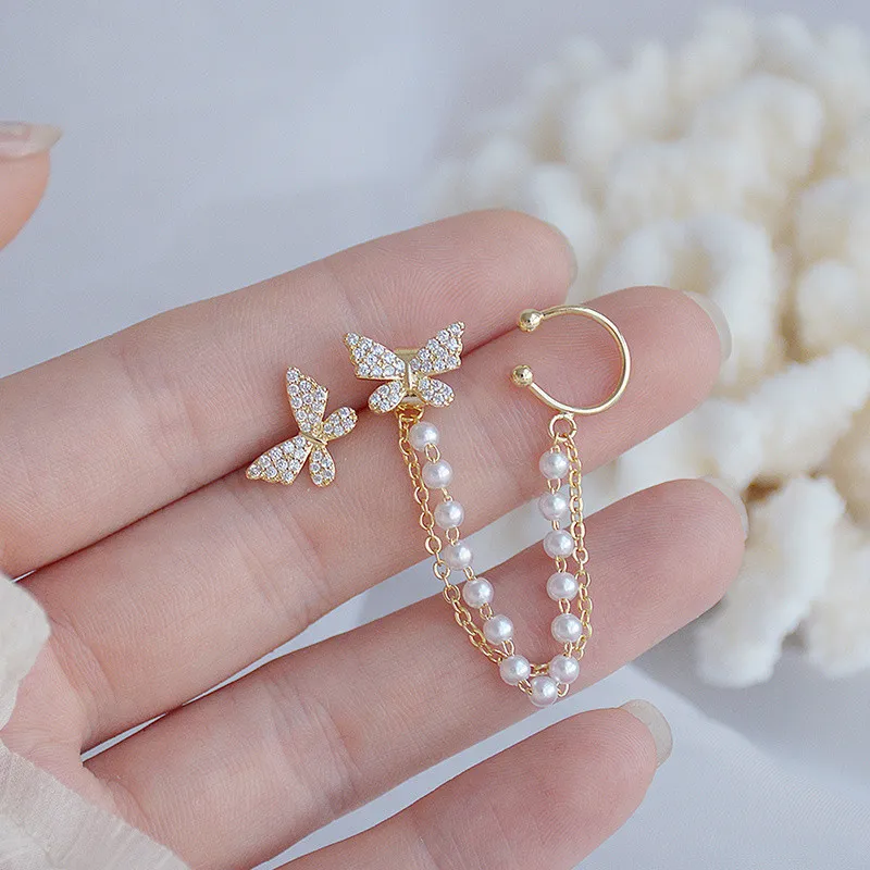 Trendy Korean Elegant Cute Fashionable Rhinestone Butterfly Stud Earrings for Girls Simple Stylish - Pearl Stud Earring for Women Simple New Collection 3