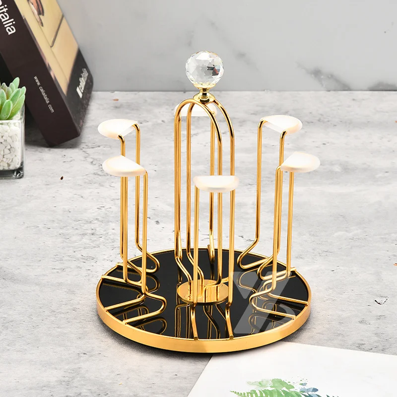 360 Degree Rotating Dining Table Glass holder Rack, Golden Metal Stainless Steel Glass Stand thumbnail 2