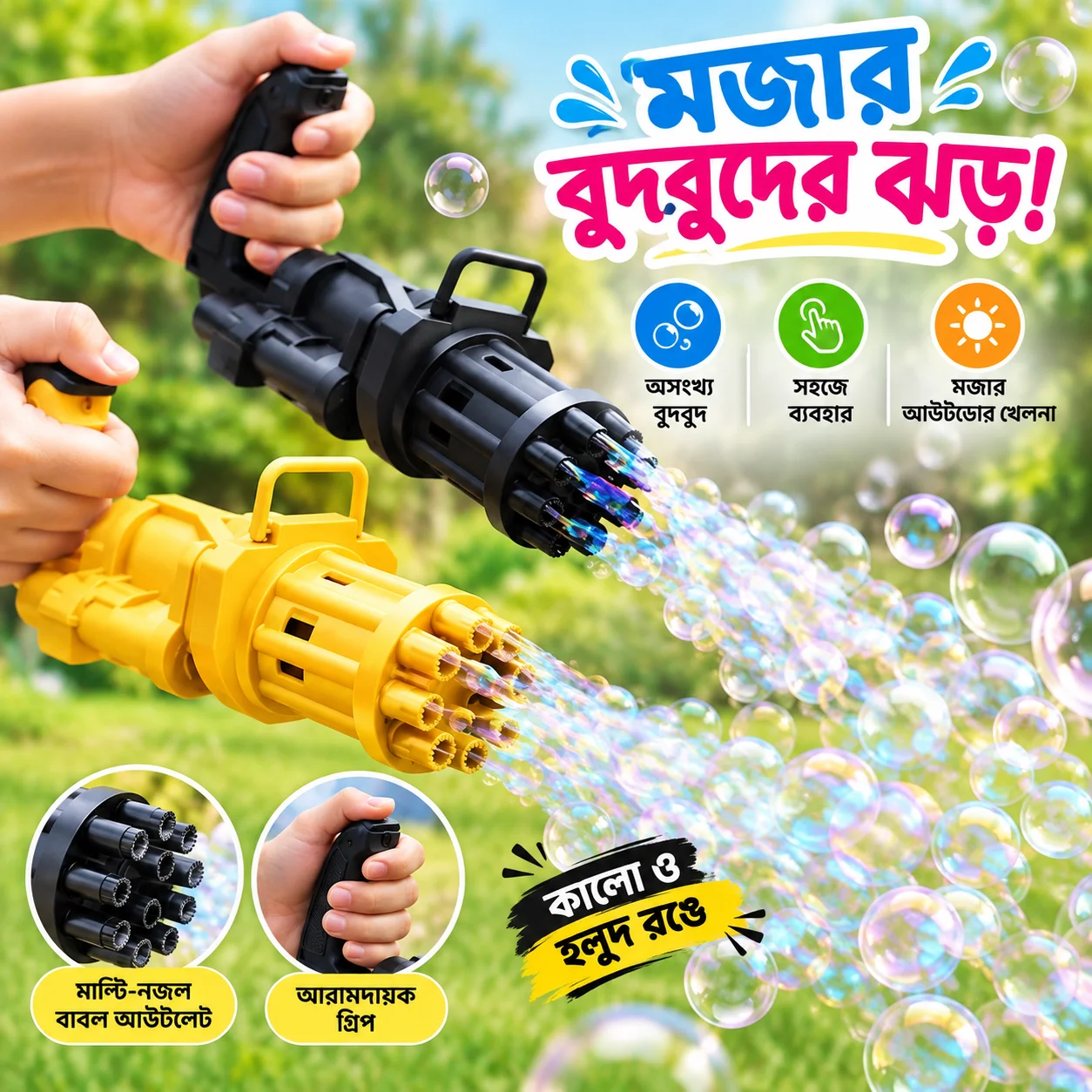 Bubbles Gun Toys, 8 Hole Bubble Maker Gatling Bubble Gun Machine Toy for Kids with Bubble Solution Indoor and Outdoor Toddlers Bubble thumbnail 2