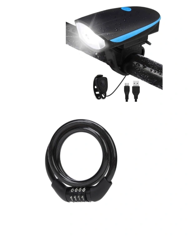 Bicycle Safety Combo with Rechargeable LED Front Light & Anti-Theft Lock|High Brightness Cycle Headlamp and Secure Bike Lock|Universal Fit Cycling Accessories for Men | Women & Kids Bikes thumbnail 1