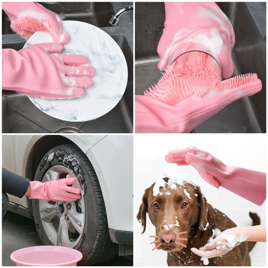 2pcs Silicone Dish Washing Kitchen Hand Gloves, Magic Silicone Dish Washing Gloves 4