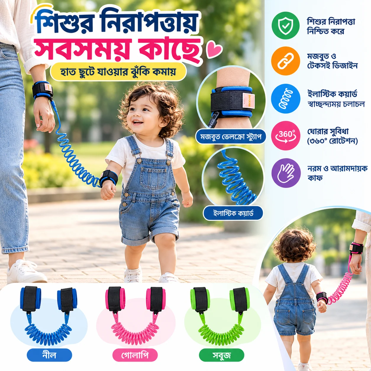 Baby Anti-Lost Wrist Link Safety Harness – Child Safety Wrist Strap for Toddlers & Kids thumbnail 4