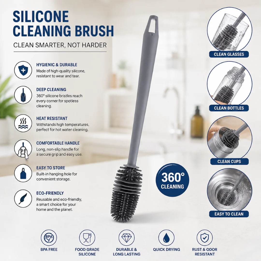 Silicone Bottle Cleaning Brush Bottle Cleaner for Washing Baby Bottles Handle Brush thumbnail 1