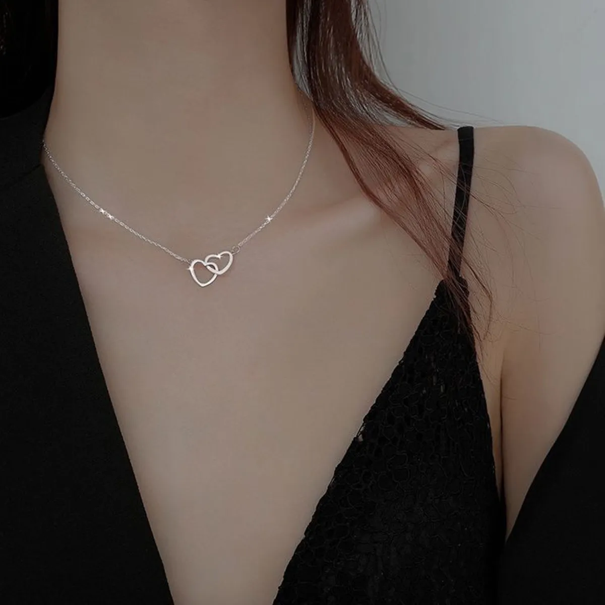 dual love pendant necklace female INS net red same model Harajukuki neck chain collar bone thumbnail 2