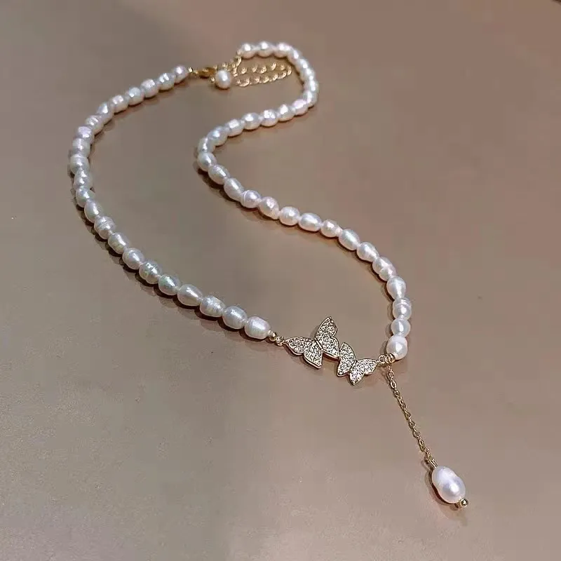Fashionable Trendy Butterfly Pendant Pearl Choker Necklaces for Girls Simple Stylish - Pearl Adjustable Women Necklace Jewelry Accessories Gift for Women Simple New Collection - Necklace For Girls thumbnail 5