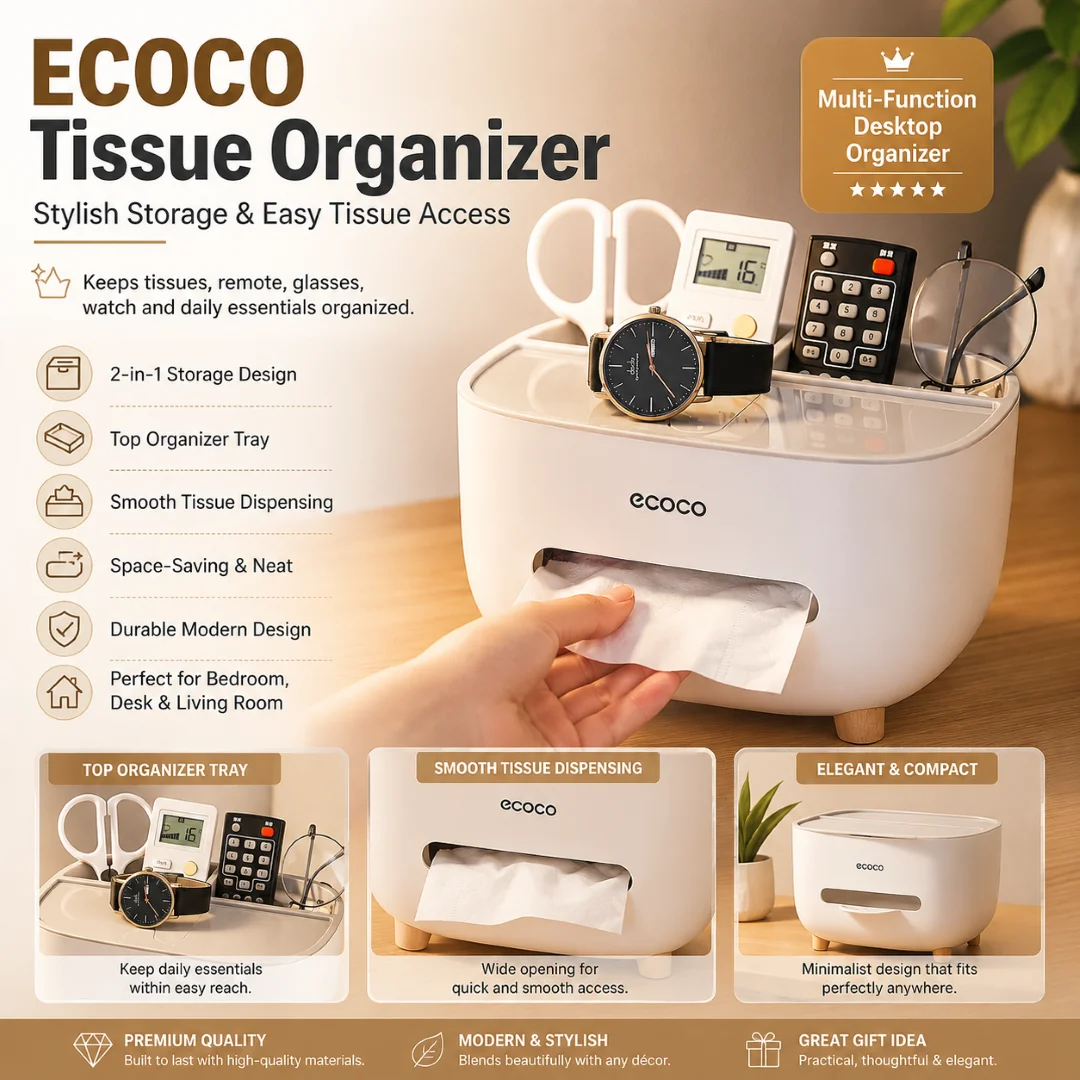 Ecoco Tissue Box, PVC Tissue Box, Multifunctional Box, Pen Holder, Remote Control, Tissue Holder, Storage Box, Cosmetic Tissue Box thumbnail 1