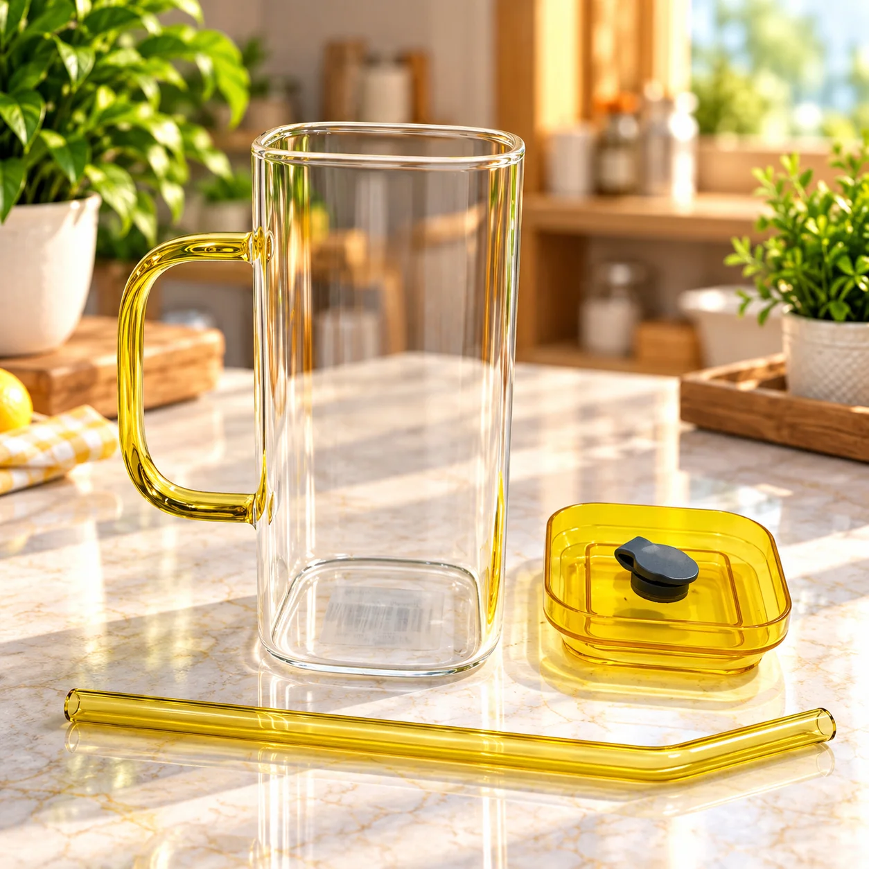 350ml Premium Glass Tumbler with Lid & Reusable Straw – Transparent Beverage Cup with Handle thumbnail 4