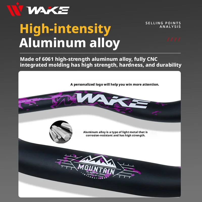 WAKE Mountain Bike U-shaped / Rainbow 55H High-curved Handlebar 31.8 *780mm Big Swallow Aluminum Alloy Handle Bicycle Accessories thumbnail 4