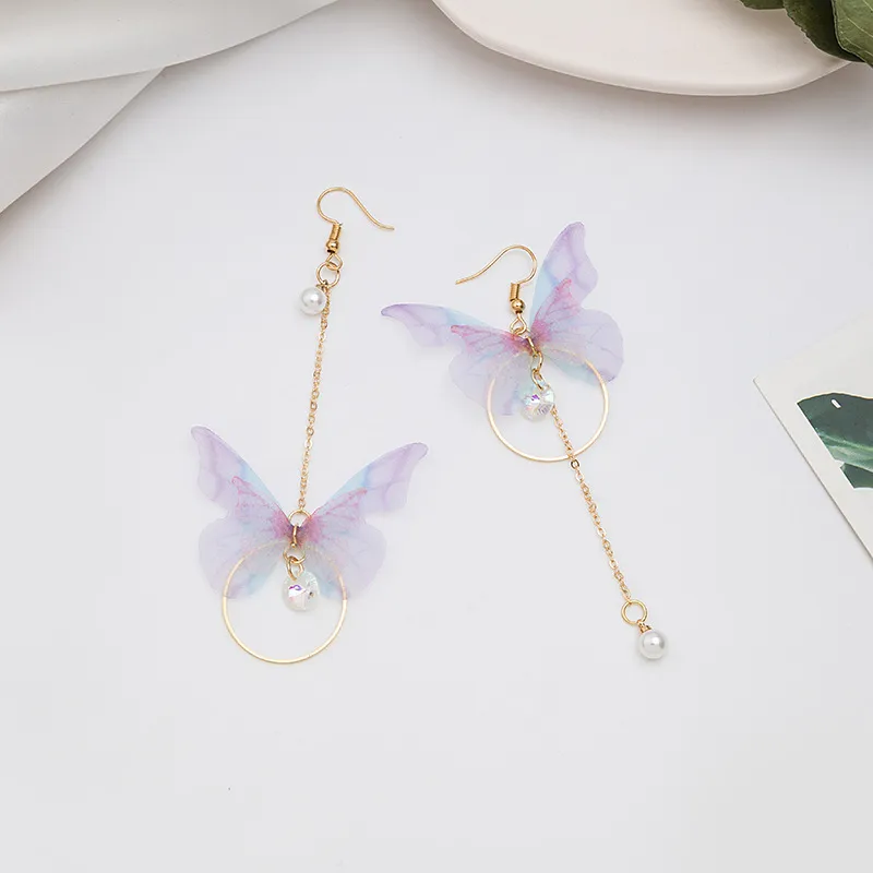 Trendy Korean Fashion Retro Asymmetrical Butterfly Pearl Drop Earrings for Women Simple New Collection Earring for Women/ Ear Ring for Girls Stylish Gift for Wife Birthday Gift Valentine Gift for Girls thumbnail 6