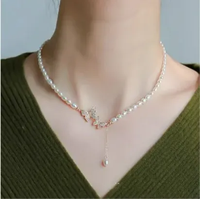 Fashionable Trendy Butterfly Pendant Pearl Choker Necklaces for Girls Simple Stylish - Pearl Adjustable Women Necklace Jewelry Accessories Gift for Women Simple New Collection - Necklace For Girls 1