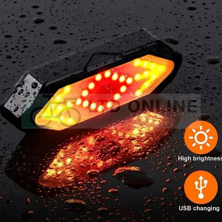 Bicycle Tail Light with Remote Waterproof Cycling Signal Light Rechargeable 5 Modes for Night Riding 2