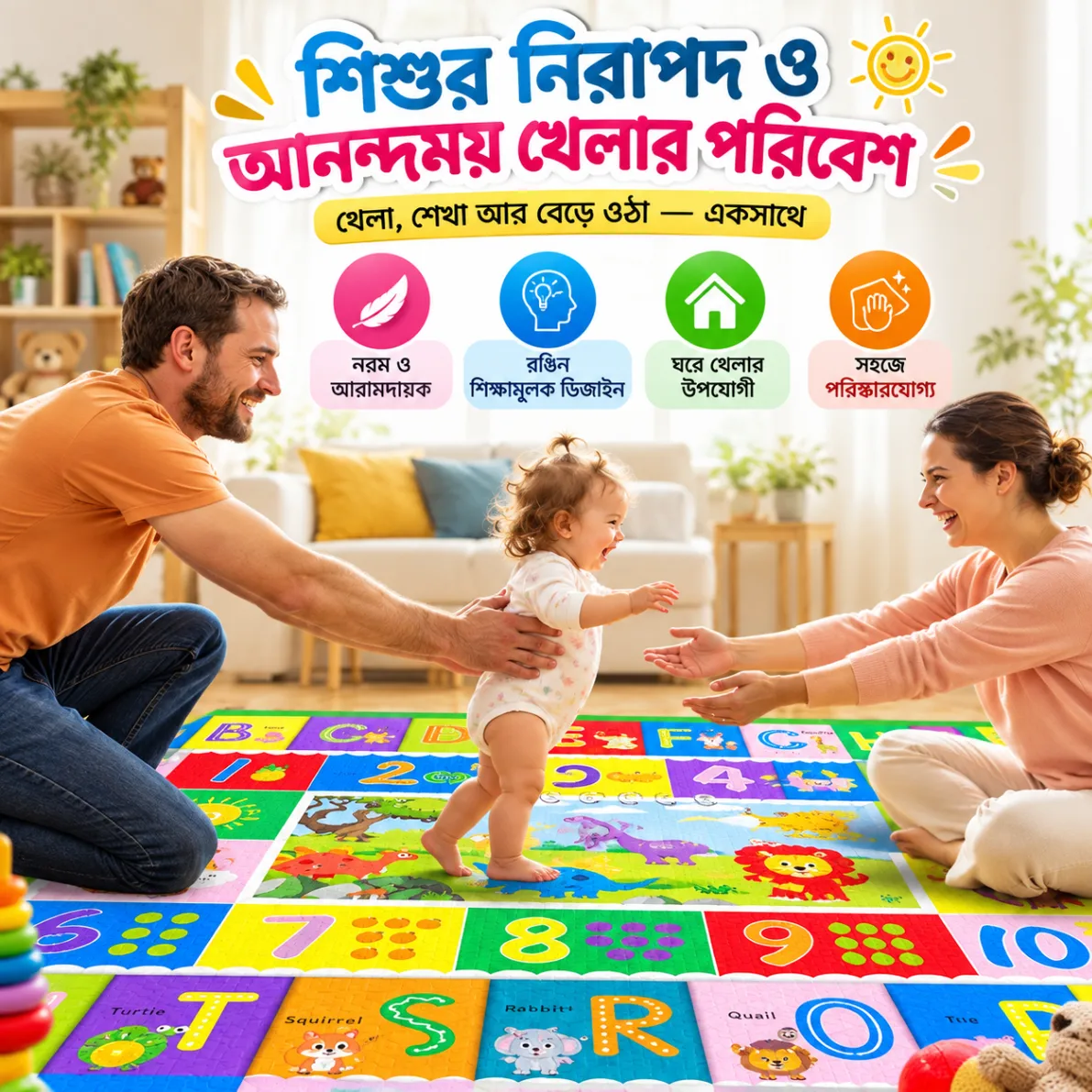 Baby Alphabet Play Mat Double Sided Print, Water Proof Baby Learning Floor Mat, thumbnail 3