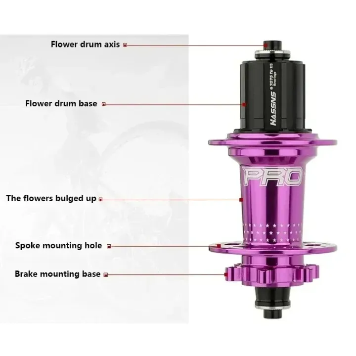 HASSNS Pro7- 36h Rear purpel Hub Bearing 36Holes MTB Bike Hub for 7-12 Speed Noisy Cube Bicycle 6 Pawl Hubs 4