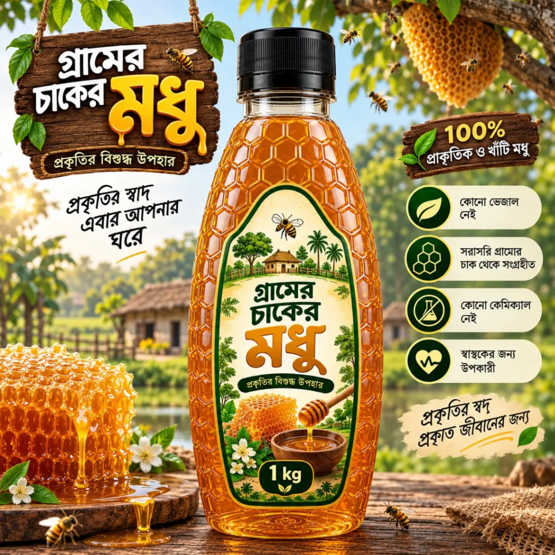 Village Honeycomb Honey – 1 KG thumbnail 1