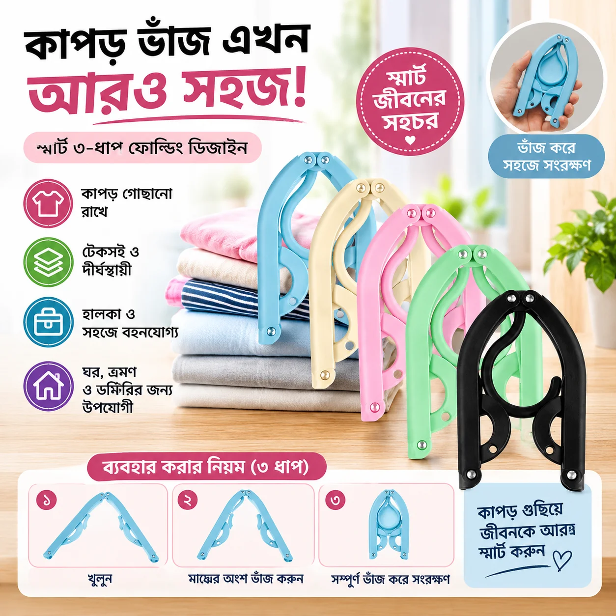 6 pcs Foldable Travel Hangers, Portable Folding Clothes Hangers Cloth Hanger Rack Travel Accessories Foldable Clothes Drying Hanger 3