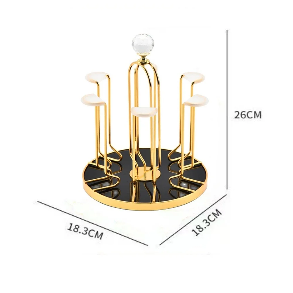 360 Degree Rotating Dining Table Glass holder Rack, Golden Metal Stainless Steel Glass Stand thumbnail 4
