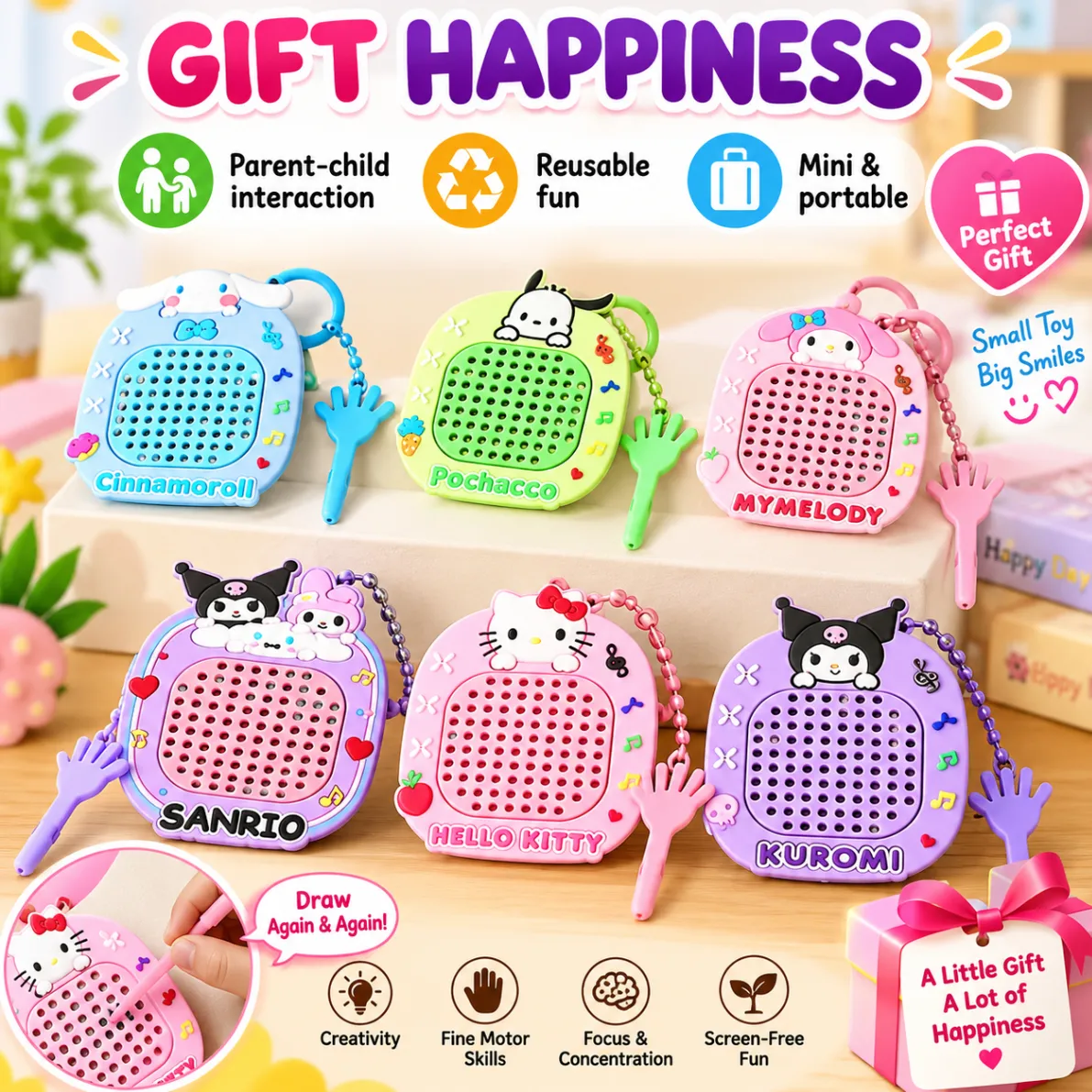 Mini 3-in-1 Magnetic Bead Drawing Board & Maze Keychain – Fun Cartoon Steel Ball Puzzle | Creative Doodle Board |Birthday Goodies thumbnail 1