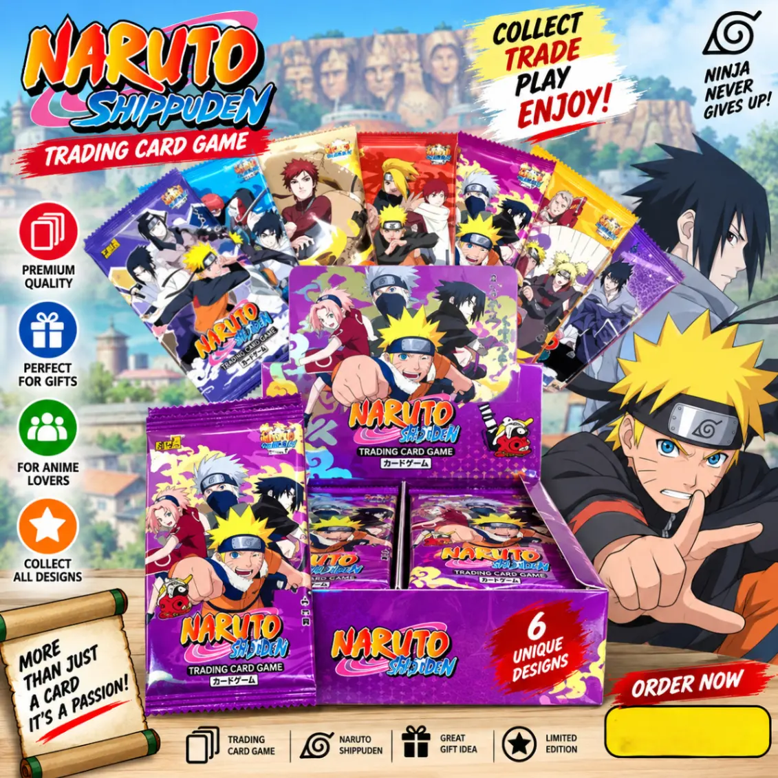 Naruto Anime TCG Card Game English Version Rare Collectibles Kids Gift Toy Holo Lamination thumbnail 4