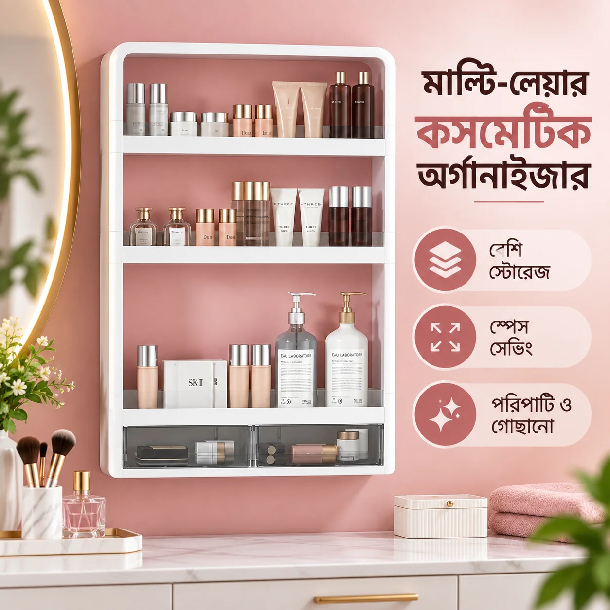 4 Layer Kitchen, Bathroom, Wall Mounted Shelf Multifunctional Toiletries Storage Rack. Kitchen Seasoning Bottle Storage Rack. Cosmetics Organizer thumbnail 4