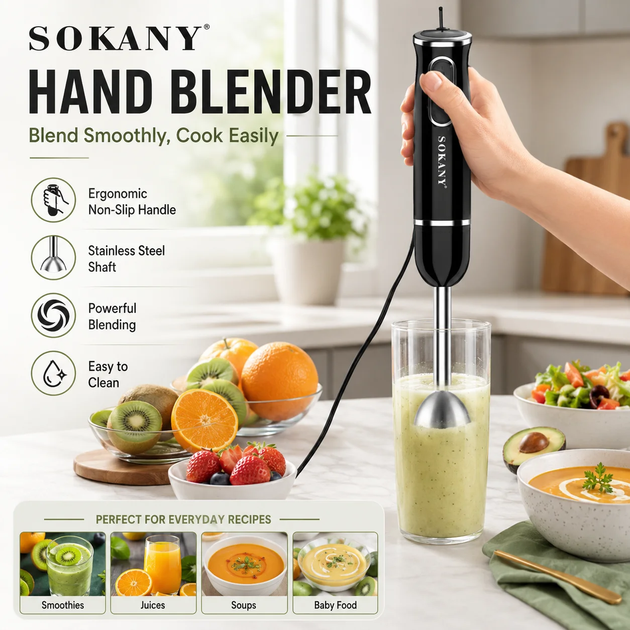 Sokany SK-1726 Stainless Steel Electric Hand Blender With Cup 300 watts thumbnail 4