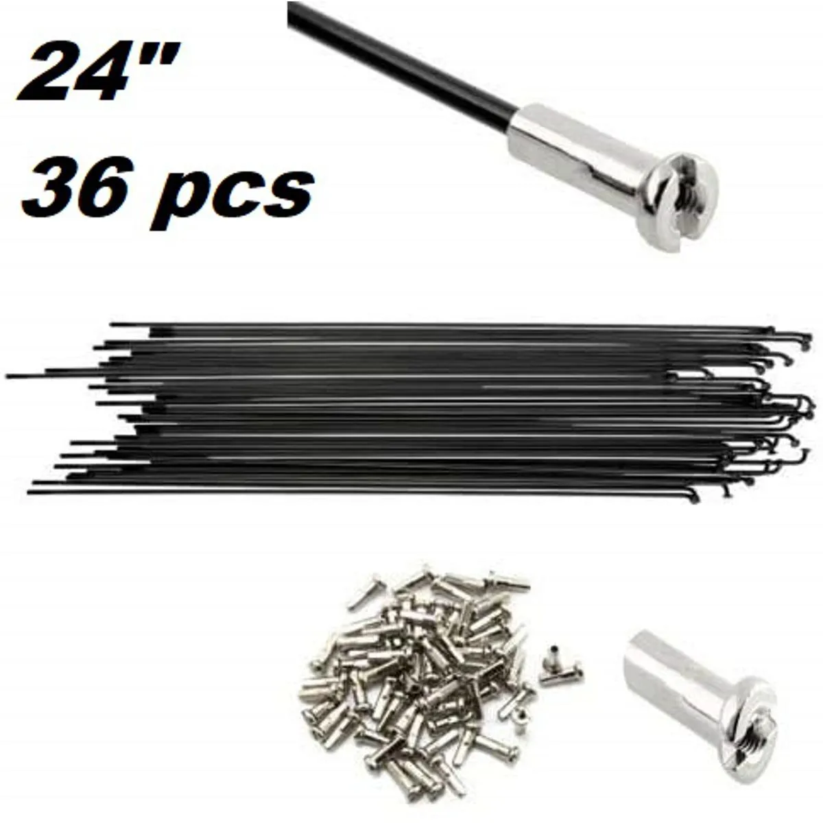 24 Bicycle Spokes Stainless Steel Bike Accessories Black 10 36 pcs thumbnail 1