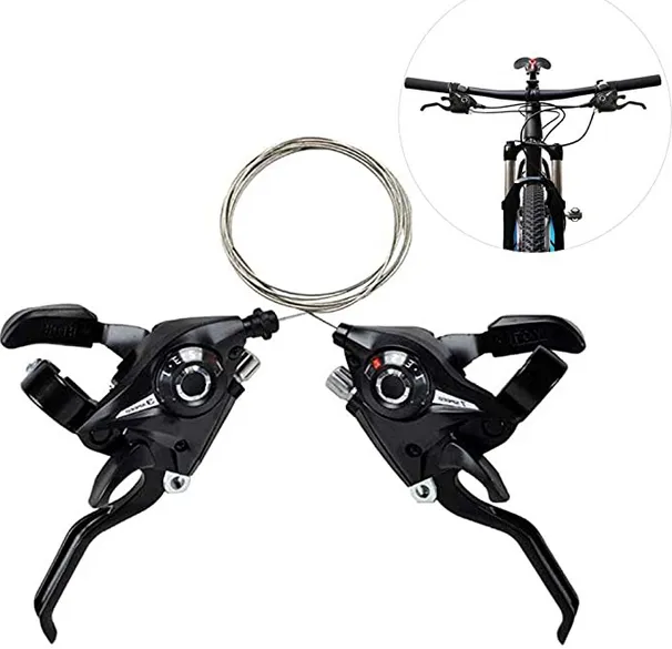 2 Pcs Mountain Bike Brake Lever, Bicycle Brake Shifter Set Visible Optical Gear Display Indicator With Brake Cable 3 Speed(Left Side) And 7 Speed(Right Side) thumbnail 2
