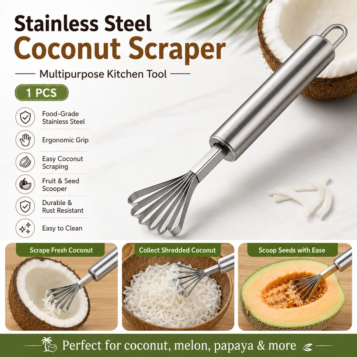 Stainless Steel Coconut scraper, Coconut grater, Coconut shredder, Coconut Shaver, Coconut Grater thumbnail 2