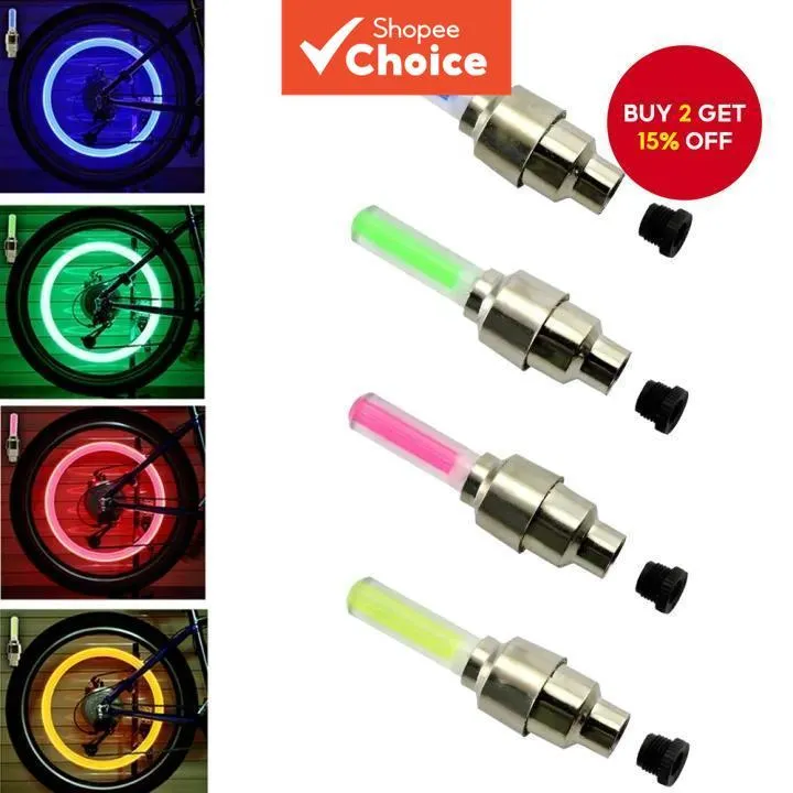 2 Pcs Bike Neon Light Valve Decoration Light Bicycle Tire LED Light Safety Warning Flash Light Spoke Light Set 4 Colors thumbnail 2