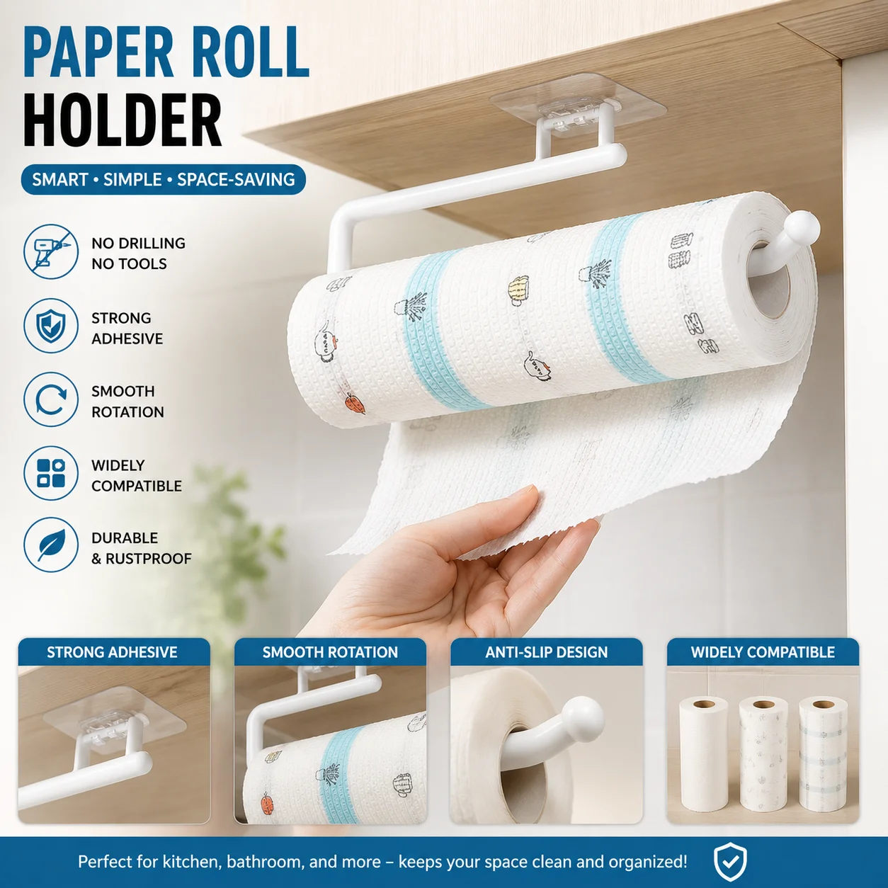 Paper Roll Holder Towel Rack Hanging Shelf Bathroom Storage Toilet Rack Home Kitchen Tissue Accessory 1Pcs thumbnail 2