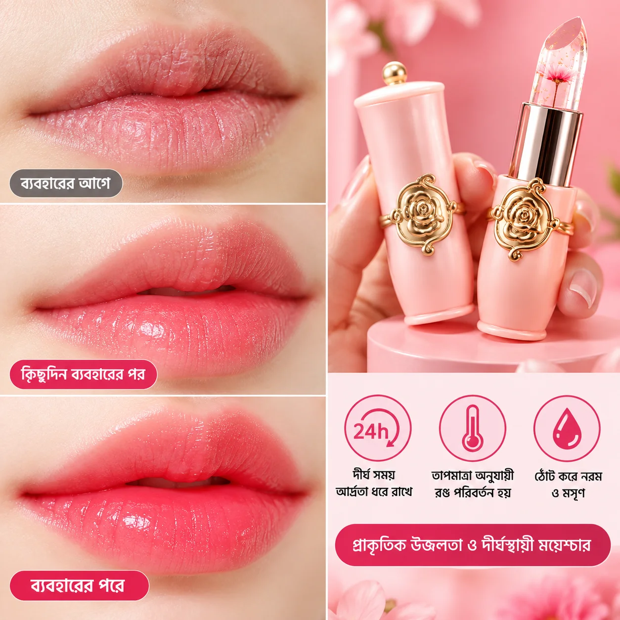 1Pcs Emaymei Transparent Jelly Lipstick, Waterproof Crystal Jelly Lipstick with Flower Inside thumbnail 3
