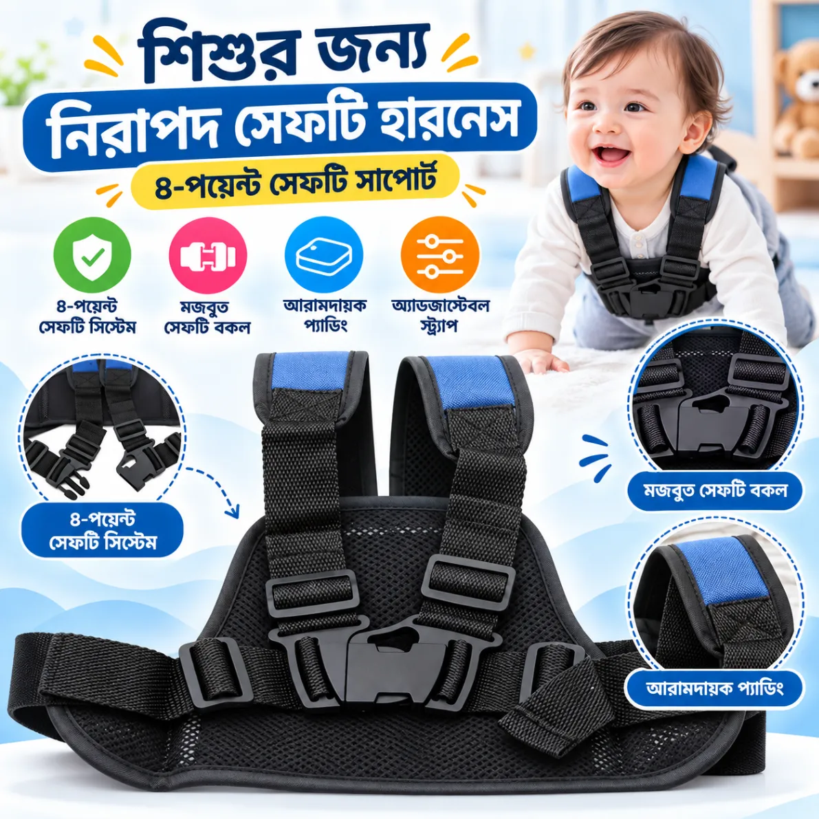 Baby Safety Belt For Bike, Baby Safety Belt for Motorcycle, Child Safety Belt, Kids Safety Belt, Adjustable Motorcycle Safety Belt For Children Kids thumbnail 3