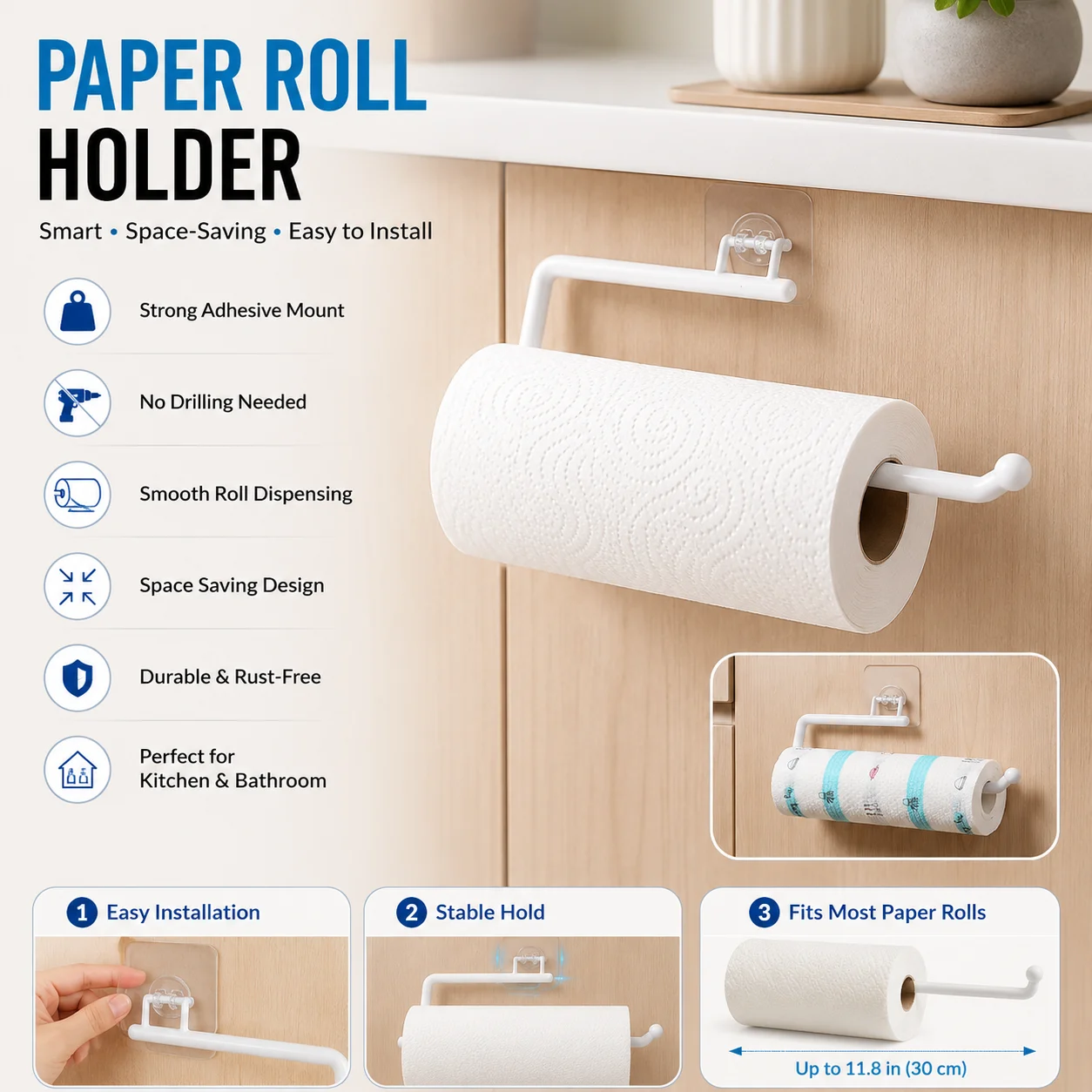 Paper Roll Holder Towel Rack Hanging Shelf Bathroom Storage Toilet Rack Home Kitchen Tissue Accessory 1Pcs thumbnail 4