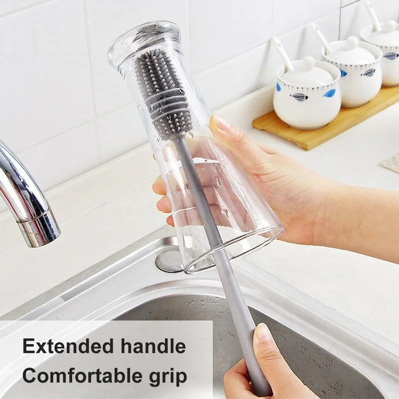 Silicone Bottle Cleaning Brush Bottle Cleaner for Washing Baby Bottles Handle Brush thumbnail 2
