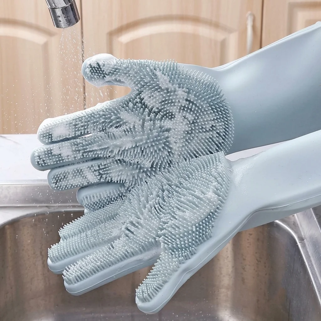 2pcs Silicone Dish Washing Kitchen Hand Gloves, Magic Silicone Dish Washing Gloves 1