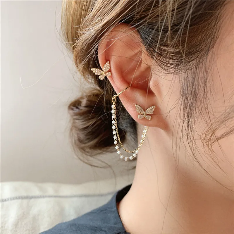 Trendy Korean Elegant Cute Fashionable Rhinestone Butterfly Stud Earrings for Girls Simple Stylish - Pearl Stud Earring for Women Simple New Collection 4