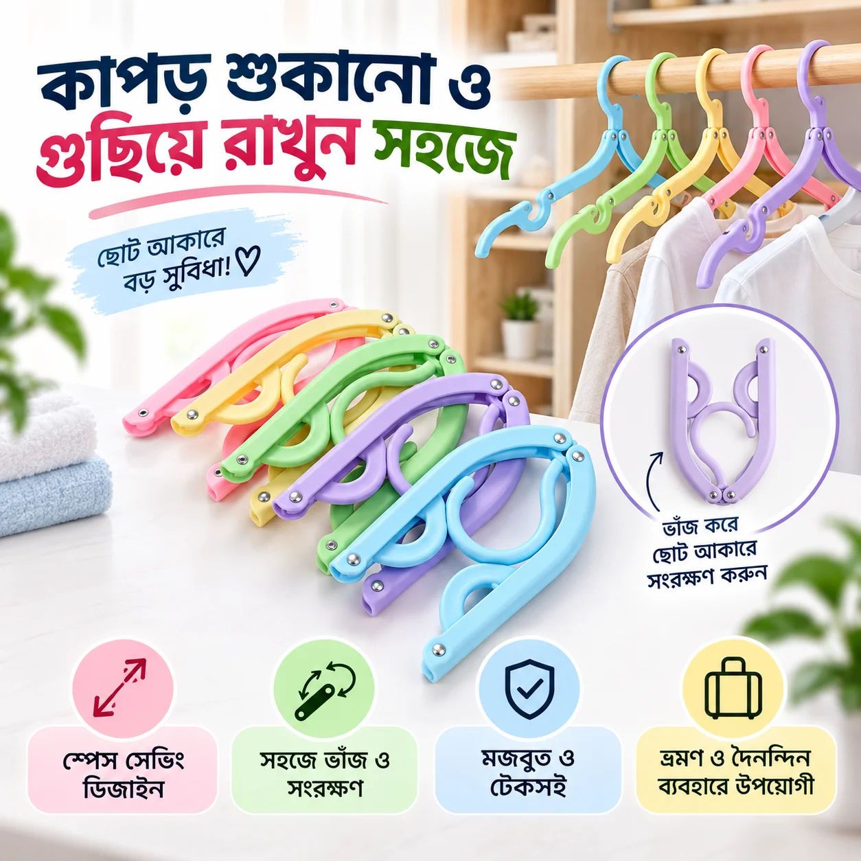 6 pcs Foldable Travel Hangers, Portable Folding Clothes Hangers Cloth Hanger Rack Travel Accessories Foldable Clothes Drying Hanger thumbnail 1