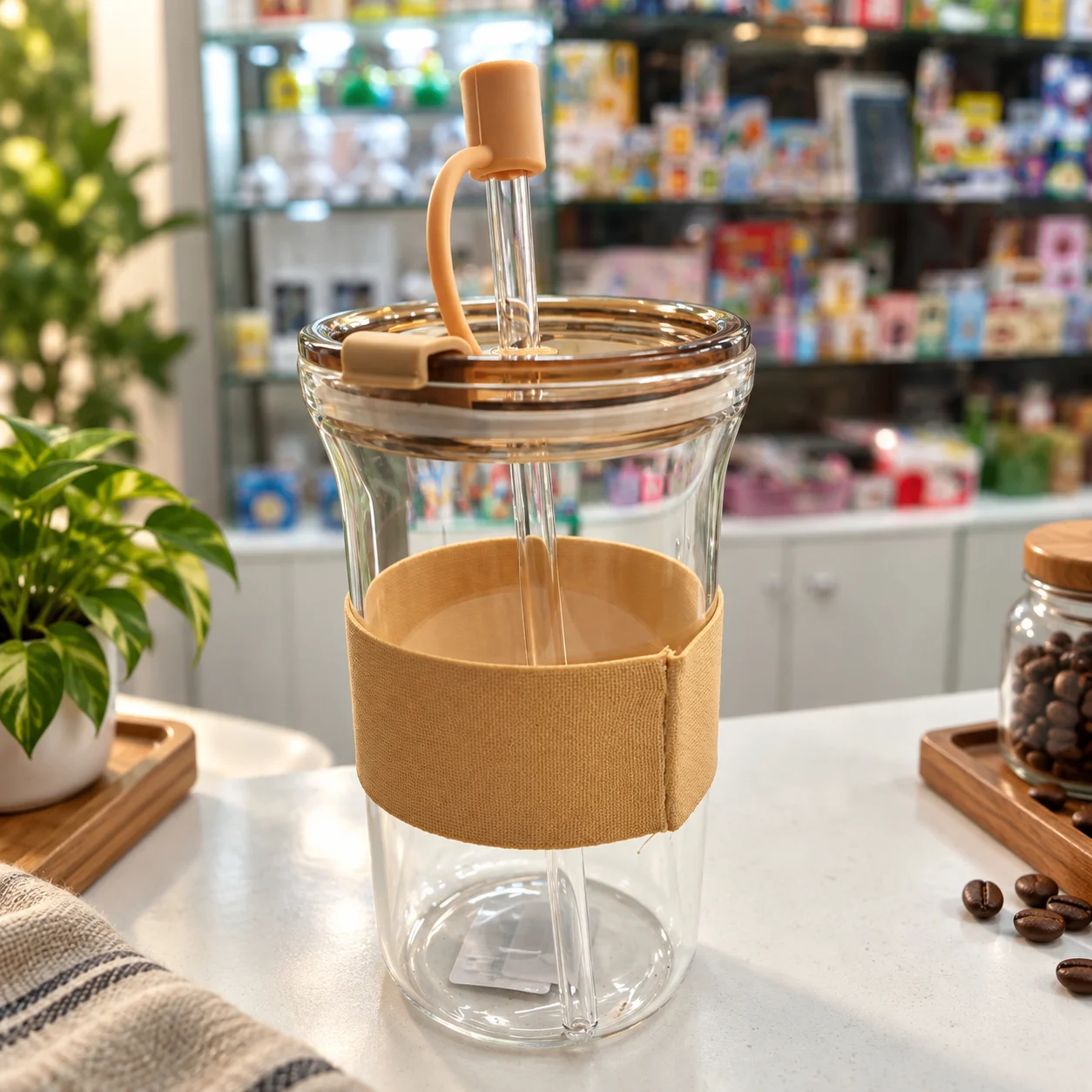 Goodluck 500ml Glass Coffee Tumbler with Straw – Premium Reusable Coffee & Beverage Cup thumbnail 4