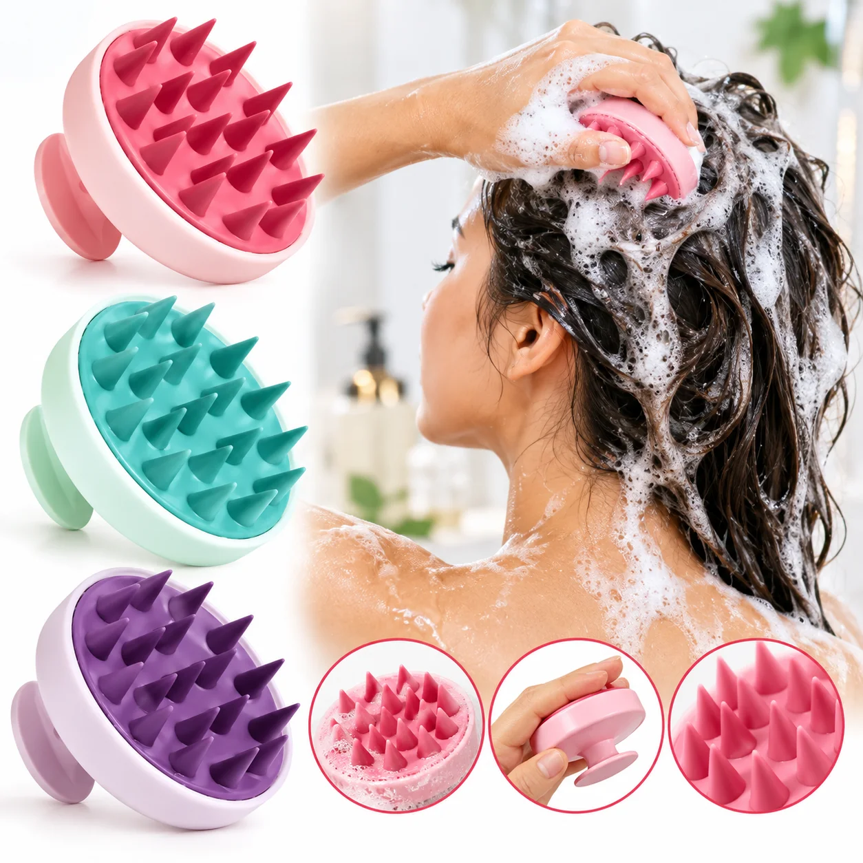 Silicone Shampoo Scalp Hair Massager Shampoo Massage Comb Bath Massage Brush Scalp Massager Hair Shower Brush Comb Care Tool 4