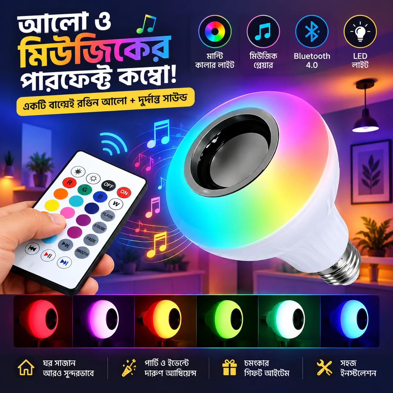 Remote Control Bluetooth Speaker Music Bulb thumbnail 4