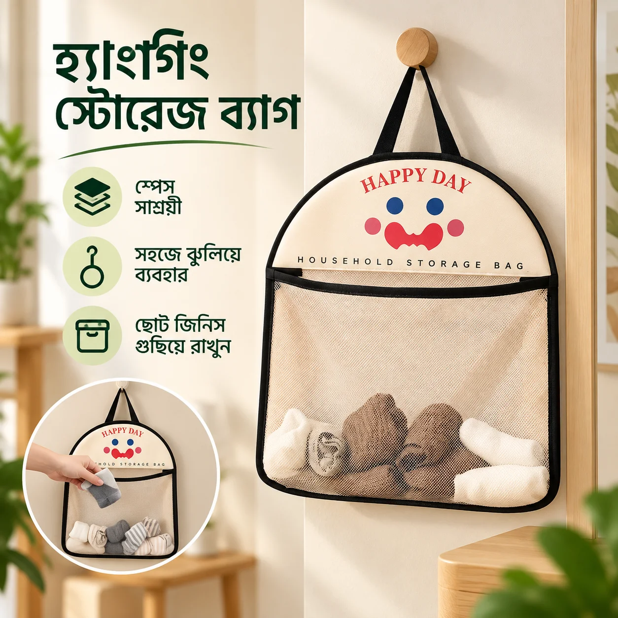 Storage Hanging Bag, Reusable Storage Mesh Bag Toy Doll Storage Net Bag for Bathroom Kitchen 3