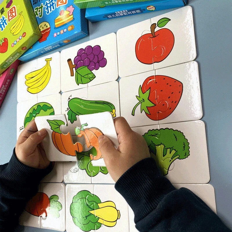 28Pcs Toddler Matching Card Early Montessori Education Puzzle Toys Cartoon Jigsaw Animal Color Shape Cognitive Training Gifts thumbnail 4