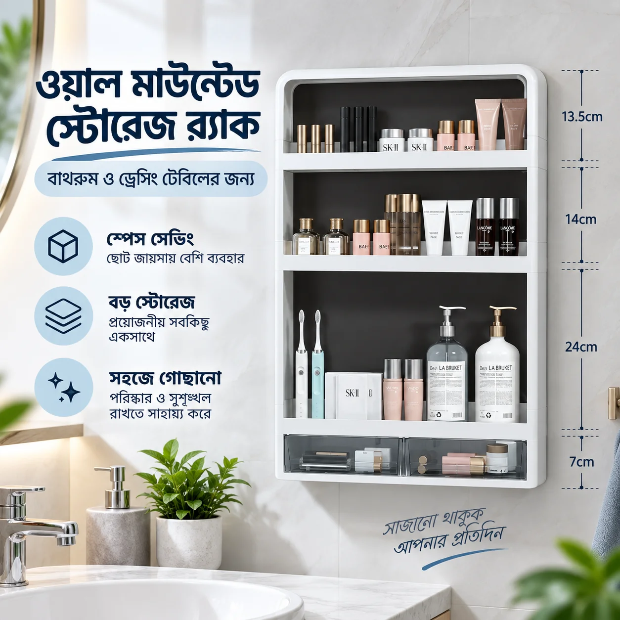 4 Layer Kitchen, Bathroom, Wall Mounted Shelf Multifunctional Toiletries Storage Rack. Kitchen Seasoning Bottle Storage Rack. Cosmetics Organizer 1