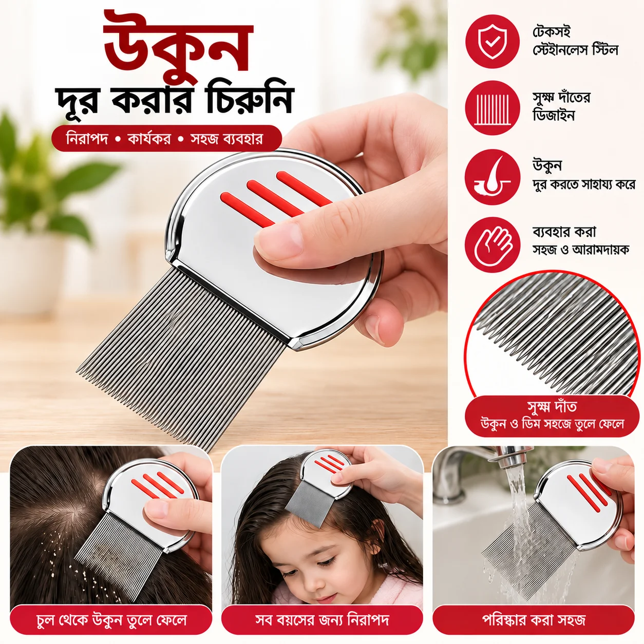 Lice and Nit Egg Free Treatment Professional Stainless Steel Lice Removal Comb 1