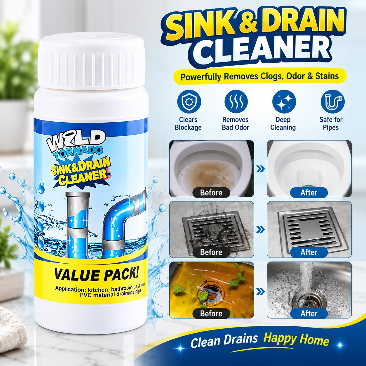 Powerful Sink Drain Cleaner Portable Powder Cleaning Tool Super Clog Remover thumbnail 2