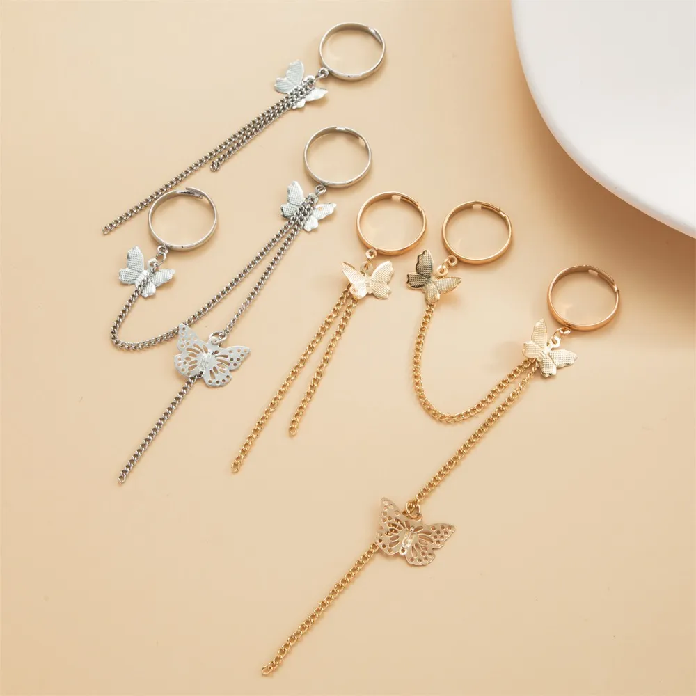 Gold Zircon Butterfly Chain Open Rings For Women Girls Sweet Elegant Tassel Rings Wedding Engagement Party Jewelry Gifts thumbnail 5