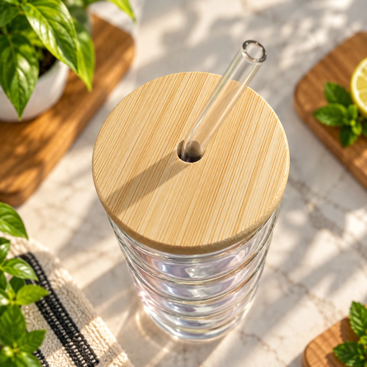 450ml Premium Glass Tumbler with Bamboo Lid & Reusable Glass Straw – Stylish Beverage Cup thumbnail 3