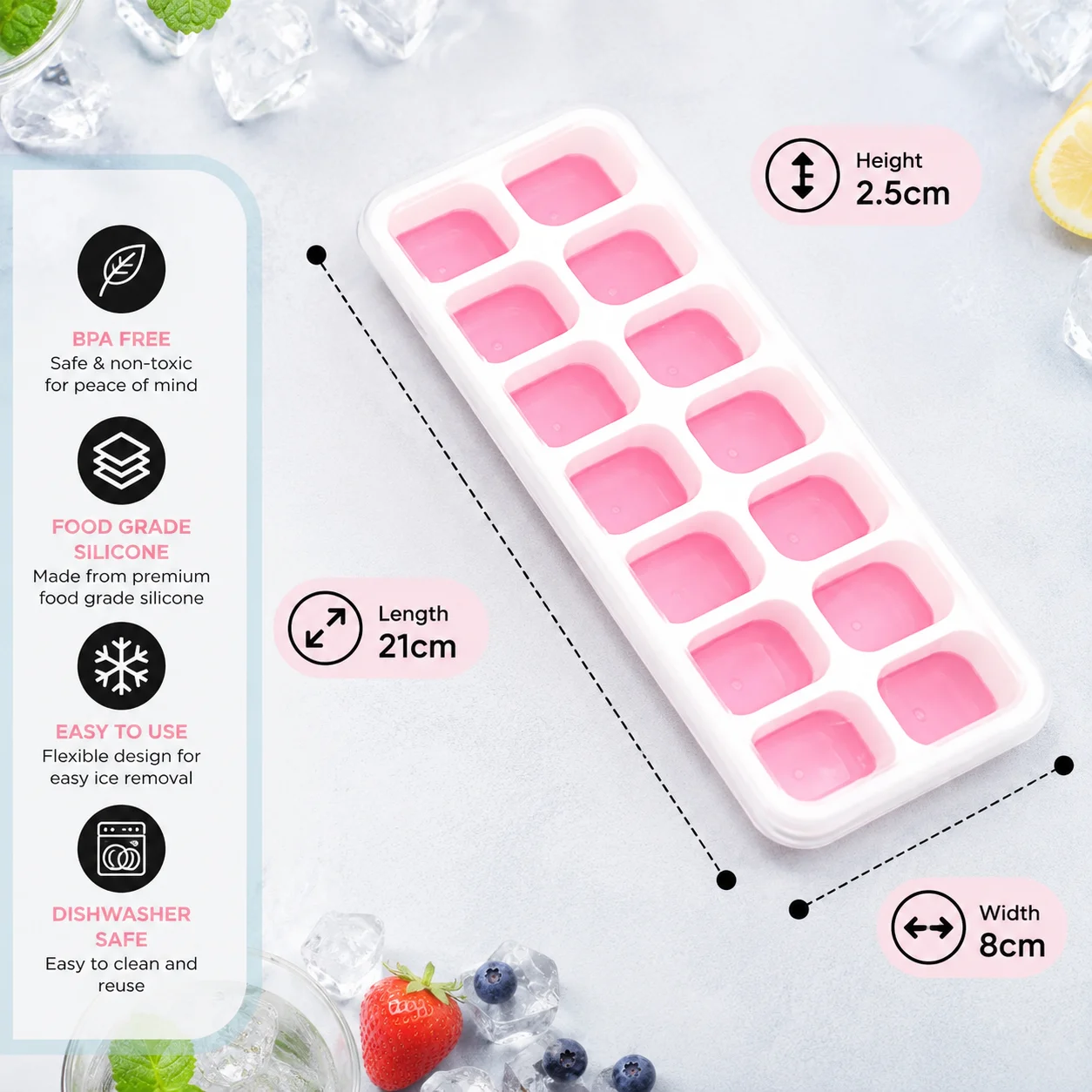 Silicone Ice Cube 14 Trays with Lid with Easy Release & Durability, Stackable & Bpa Free Ice Tray for Drinks, Fruit, Yogurt, Cocktail, Flexible Ice Trays for Freezer thumbnail 2