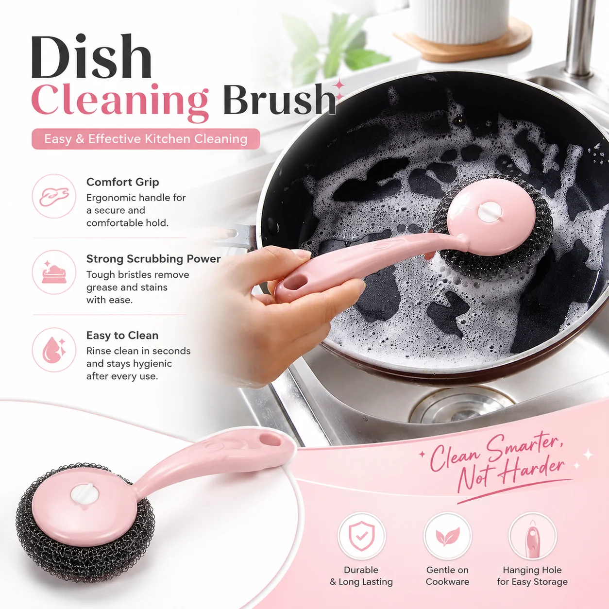 Long Handle Stainless Steel Wire Dishwashing Cleaning Brush thumbnail 2