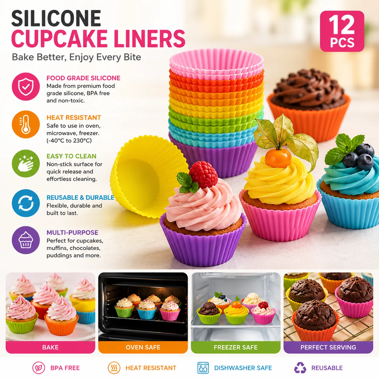 Silicone Cupcake Mold - 12pcs thumbnail 2